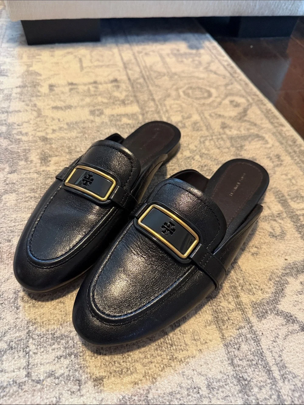 Tory Burch Georgia Backless Mule Loafer Black Leather Size 9